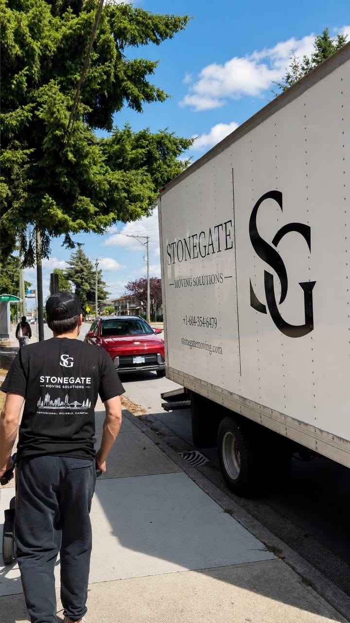 Stonegate crew member walking beside the branded Stonegate truck