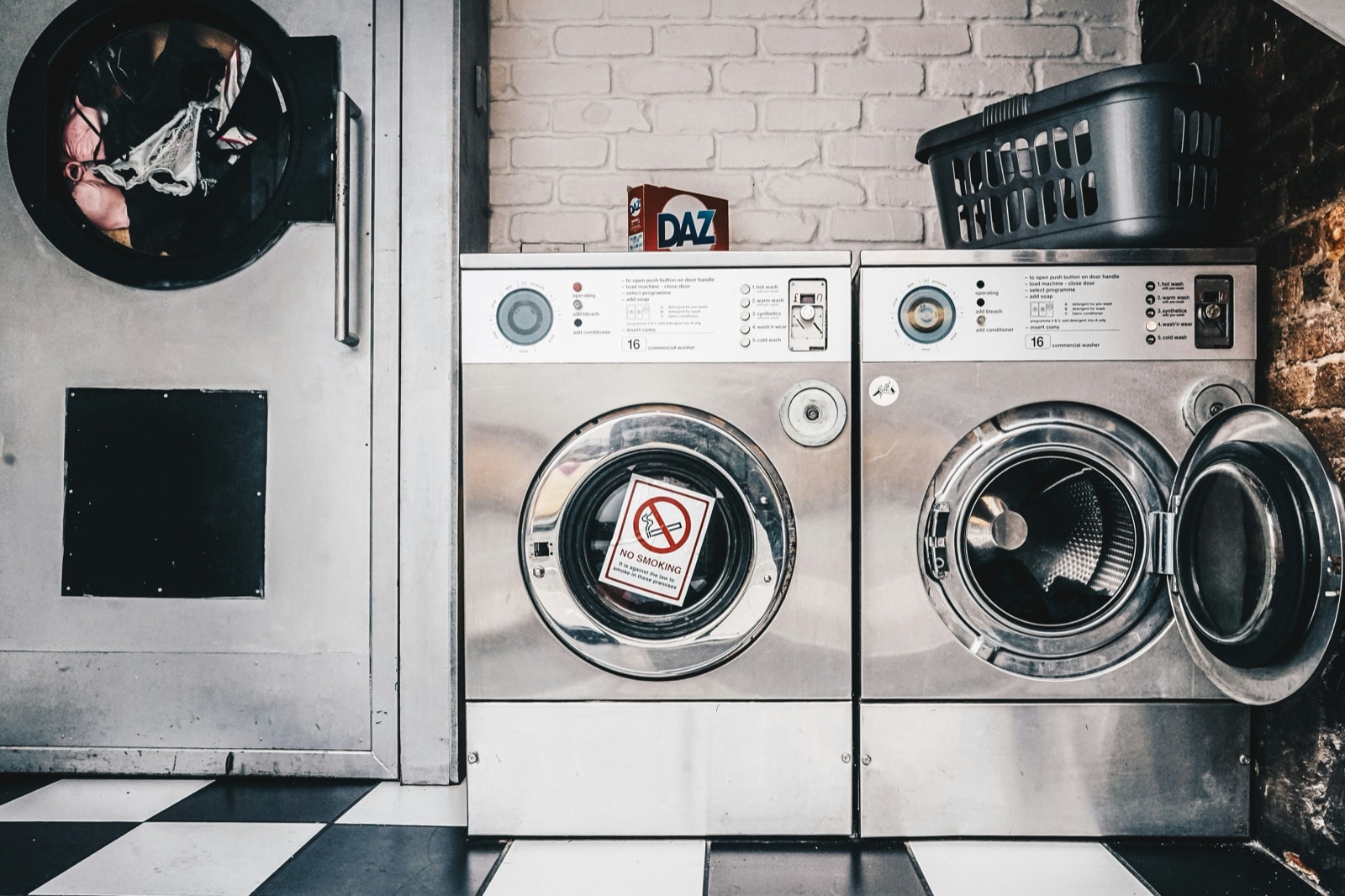 Front-load washing machines ready for washer and dryer removal