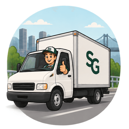 A Stonegate mover giving a thumbs up from the cab of the moving truck